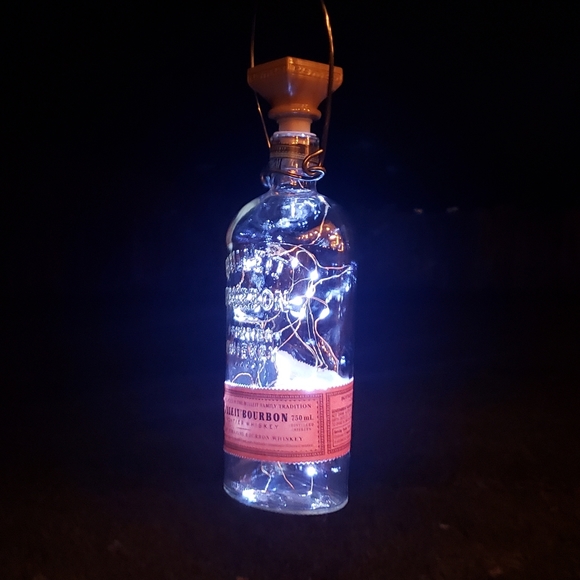 Solar Liquor Bottle Lantern ~ Hanging Bulleit Bourbon bottle with bottle lights - Picture 4 of 12